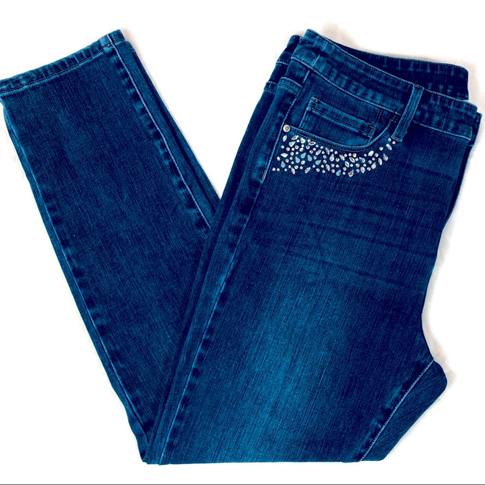 Soft Surroundings Sz 6P Straight Leg Jeweled Jeans